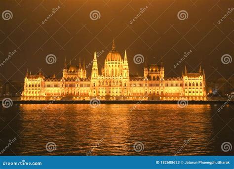 The Night View of Hungarian Parliament, Budapest , Hungary Stock Image ...