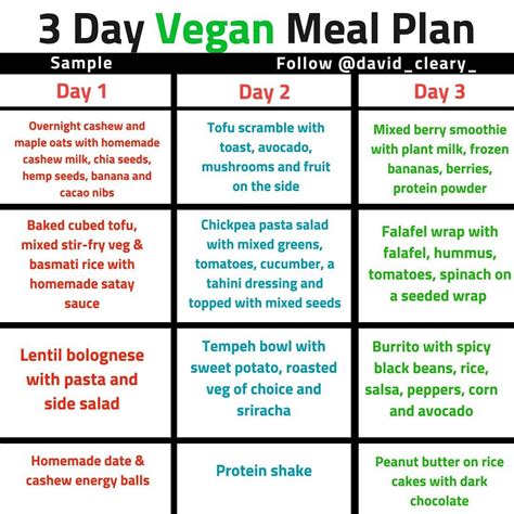 DAVID CLEARY | VEGAN COACH on Instagram: “3 day vegan meal plan to give you some ideas about ...