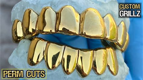 Permanent Cut Custom Gold Plated over Solid 925 Silver Grillz Full Teeth Grills Real Perm Cuts ...