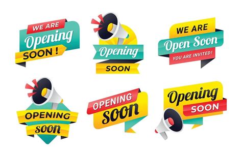 Colourful Opening Soon Banner Sticker 2509665 Vector Art at Vecteezy