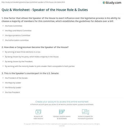 Quiz & Worksheet - Speaker of the House Role & Duties | Study.com