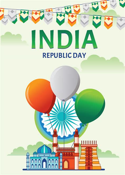 Happy Indian Republic Day Celebration Poster or Banner on Green ...