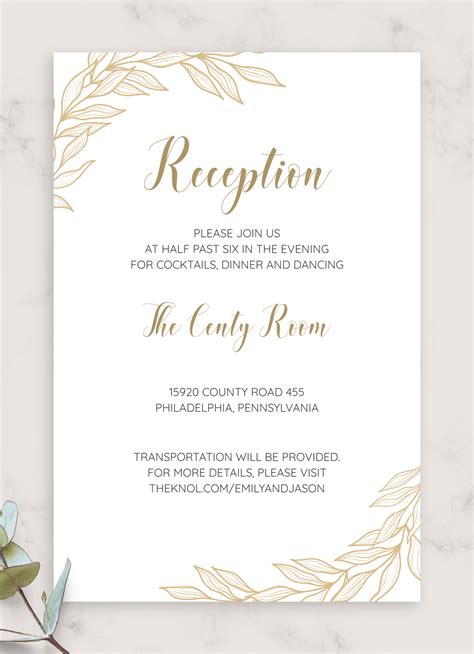 Download Printable Golden Wedding Reception Card PDF