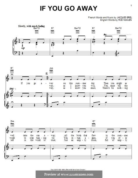 If You Go Away by J. Brel - sheet music on MusicaNeo