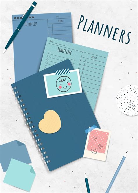 Stylish Blue Stationery Planner Vector Set