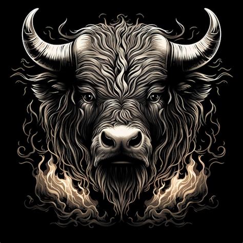 Premium AI Image | bull buffalo head tattoo illustration