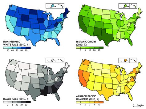 Proportion of ethnic groups/races in the US population by states, 2010.... | Download Scientific ...