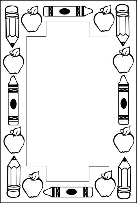 School Border Frame with Apple and Pencils