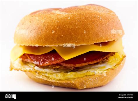 Taylor ham, pork roll, egg and cheese breakfast sandwich on a kaiser ...