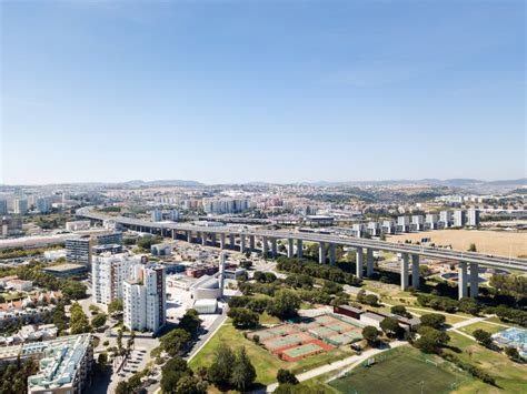 Aerial View of Vasco Da Gama Bridge and High Car Traffic in Lisbon City Stock Photo - Image of ...