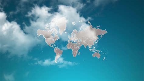 world country map with zoom in Realistic Clouds Fly Through. camera ...