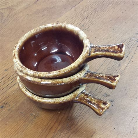 Set of 3 Hull Brown Drip Glaze Soup Bowls with handles Crock | Etsy ...