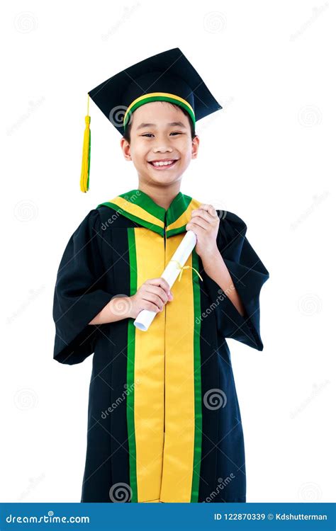 Asian Child in Graduation Gown with Diploma Certificate Smiling Stock Image - Image of lifestyle ...