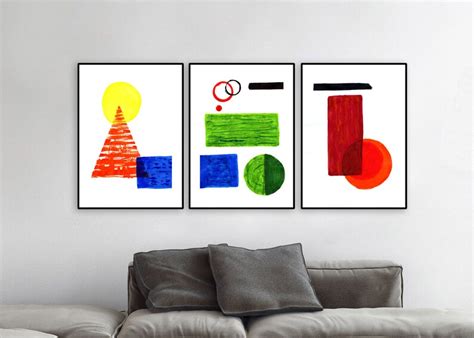 Geometric Shapes wall art Colorful Abstract Art set | Etsy