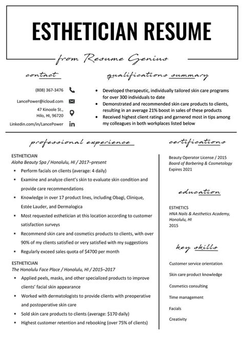 Esthetician Resume Example & Writing Tips | Resume Genius | Esthetician ...