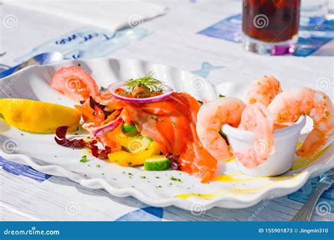 Salmon Prawn Salad Dish stock image. Image of diet, healthy - 155901873