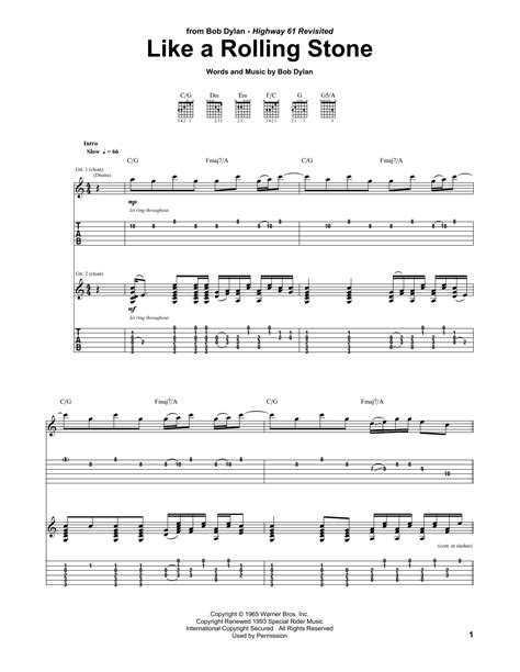 Like A Rolling Stone by Bob Dylan - Guitar Tab - Guitar Instructor