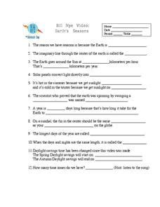 Bill Nye Video: Earth's Seasons Worksheet for 4th - 8th Grade | Lesson Planet