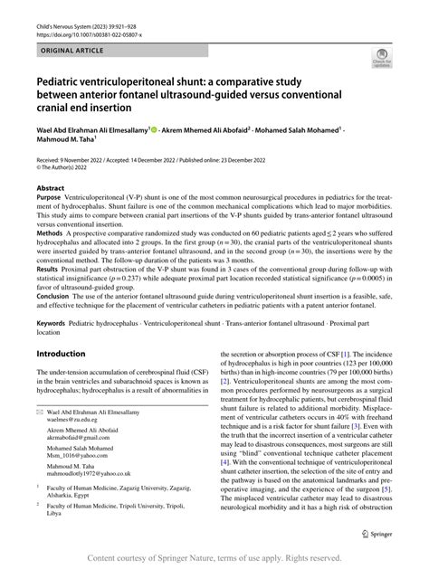 (PDF) Pediatric ventriculoperitoneal shunt: a comparative study between ...