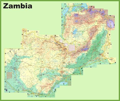 Carte de la Zambie avec des villes - Carte de la Zambie montrant toutes les villes (Afrique de l ...