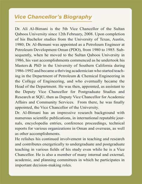 Vice Chancellor’s Biography