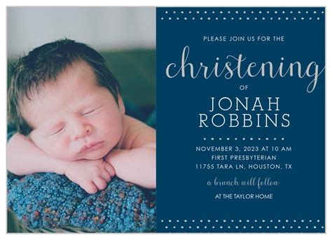 Polka Dot Border Boy Foil Christening Invitations by Basic Invite