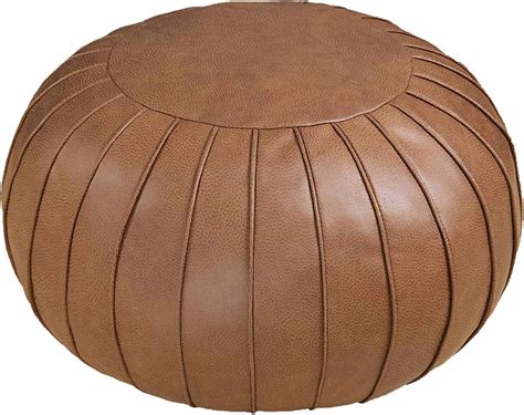 Thgonwid Handmade Suede Pouf Footstool Ottoman Faux Leather Poufs 23" x 14" - Round Floor ...