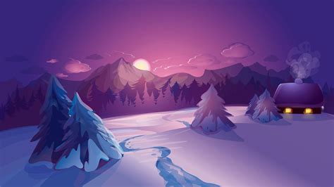 nature, Landscape, Digital art, Mountains, Clouds, Winter, House, Snow, Sunset, Forest, Calm ...