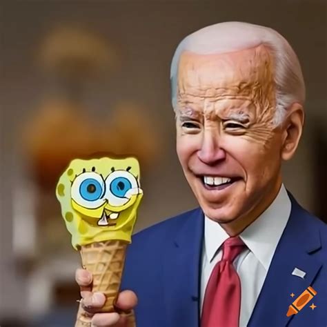 Humorous image of joe biden and spongebob characters enjoying ice cream ...