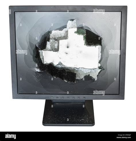 front view of broken monitor with damaged screen Stock Photo - Alamy