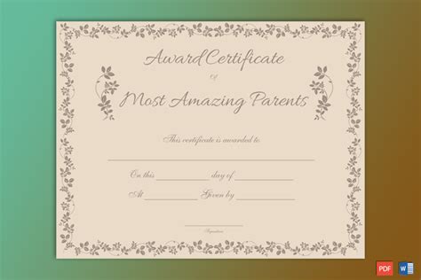 Most Amazing Parents Award Certificate Template - GCT