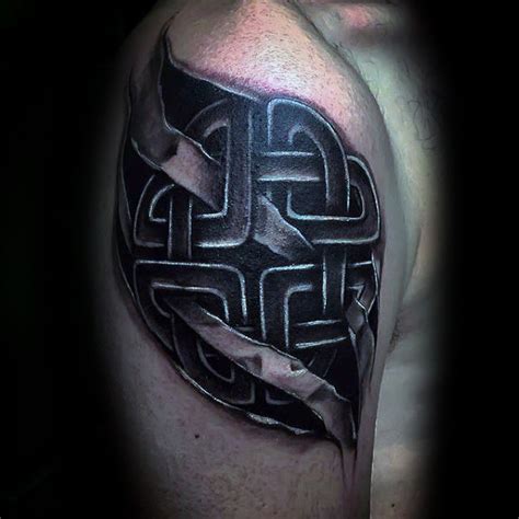 Celtic style 3D like shoulder tattoo of knot - Tattooimages.biz