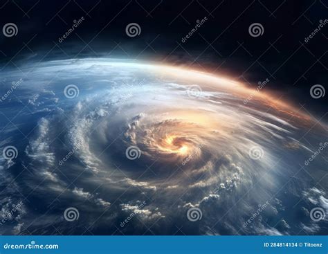 Space View of the Eye of a Gigantic Hurricane, Swirling Above the Earth ...