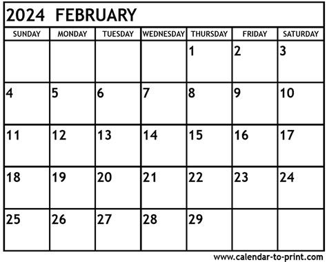 February 2024 Calendar Printable