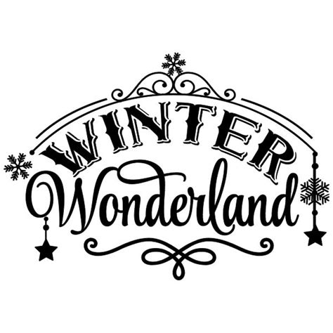 the word winter wonderland written in black ink on a white background with snowflakes and stars