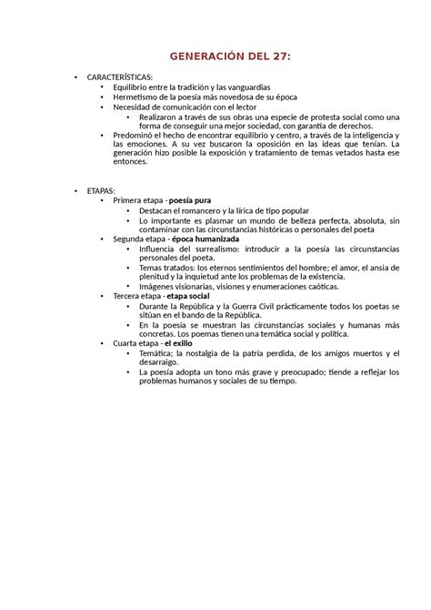 Resumen de la generación del 27 - Docsity