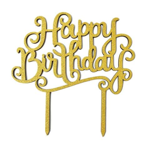 Happy Birthday Glitter Cake Topper, 6-Inch, Gold - Walmart.com ...