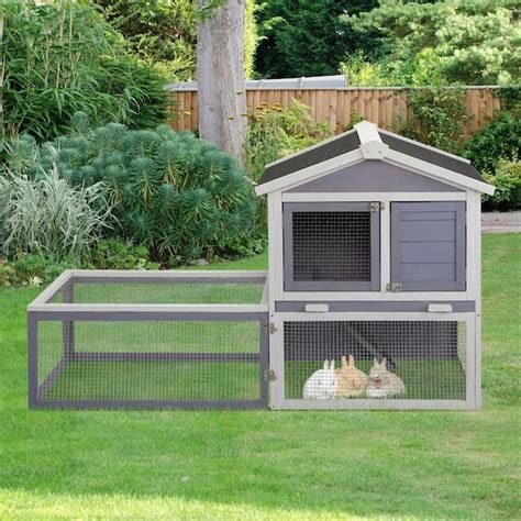 Runesay 2-Tier Rabbit Hutch with Large Removable Run Outdoor Bunny Cage for Backyard Solid Wood ...