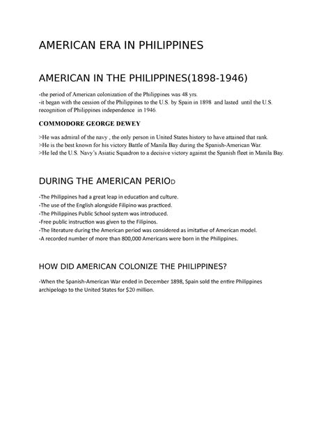 American ERA IN Philippines group 3 - AMERICAN ERA IN PHILIPPINES AMERICAN IN THE - Studocu