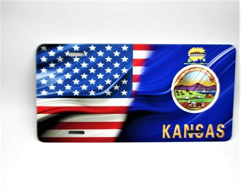 KANSAS STATE FLAG AMERICAN FLAG METAL CAR LICENSE PLATE AUTO TAG ...