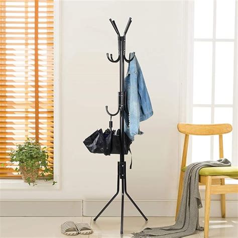 Lukzer 6 Hook Coat Hanger Clothes Stand Hanging Pole Wrought Iron Rack ...