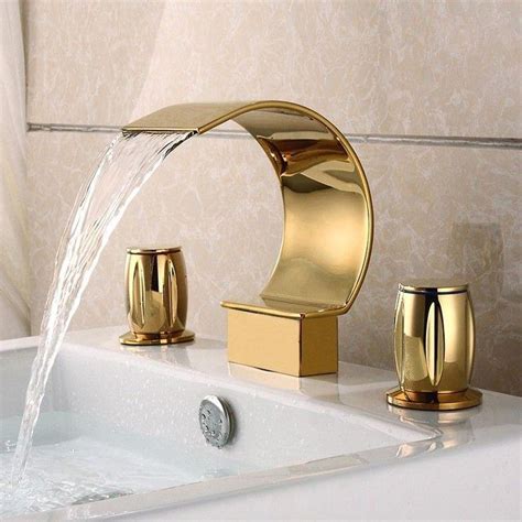 Mooni Modern Waterfall Widespread 2-Handle Bathroom Sink Faucet in Gold ...