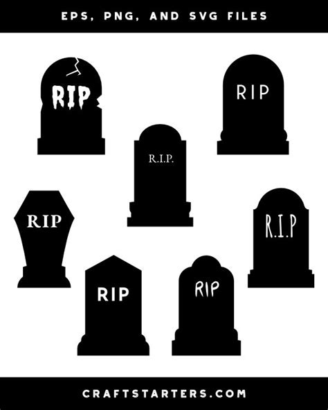 black and white tombstones with the names rip, rip, rip, rip, rip