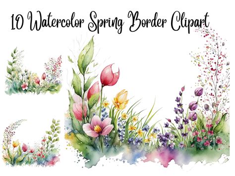 10 Watercolor Spring Border Clipart Jpgscommercial - Etsy Australia