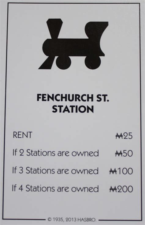 PARTS ONLY - Monopoly Board Game Hasbro 2013 Version - "Fenchurch St. Station" Card Only - Team ...