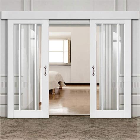 Double Sliding Door & Wall Track - Worcester 3 Pane Doors - Clear Glas