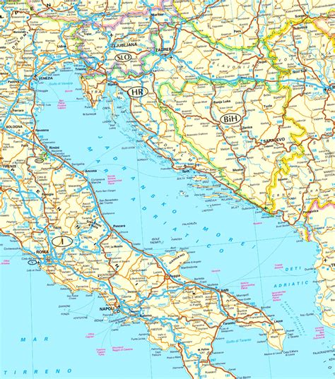 Large detailed map of Adriatic Sea with cities and towns