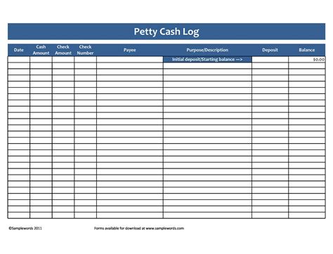 Petty Cash Log Template Free Download - Printable Form, Templates and ...