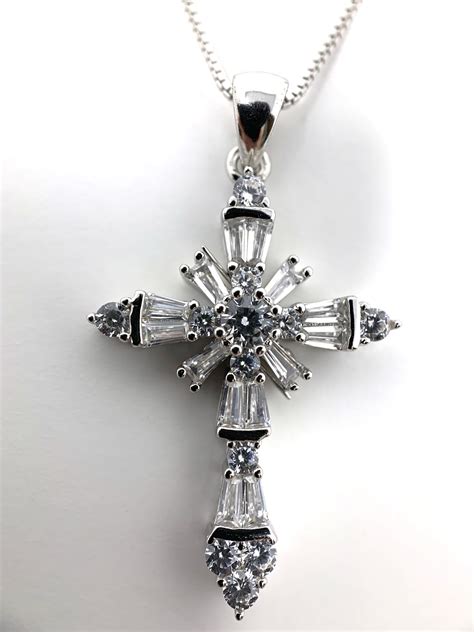 Women Italy necklace 18" 925 Sterling Silver & Cubic Zirconia Cross Pendant - Genuine Gemstone