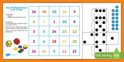 Four in a Row Dice Multiplication Game - Four in a Row Dice Addition Game